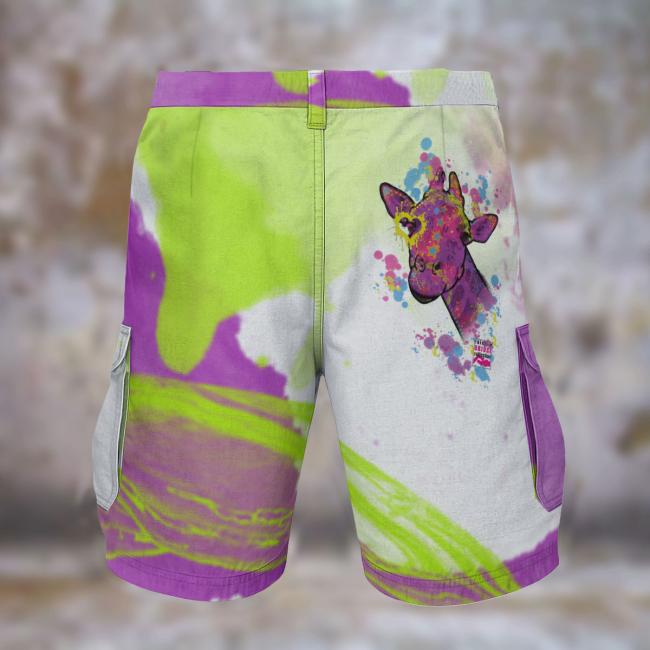 Preview: Cargohose mit afrikanischen Tiermotiv Giraffe - Hose, lang oder kurz, bunt, 100% Polyester, Grösse S-5XL, fester Stoff, Normale Passform, Afrika